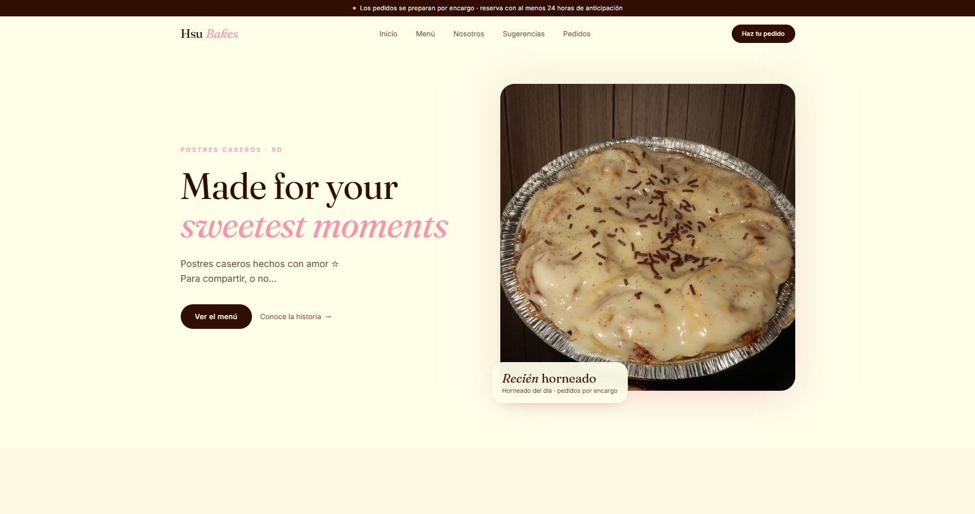 Página principal de Hsu Bakes — vista de escritorio