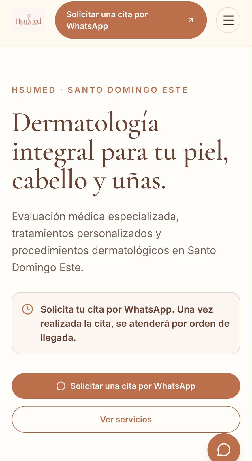 Página principal de HsuMed — vista móvil.