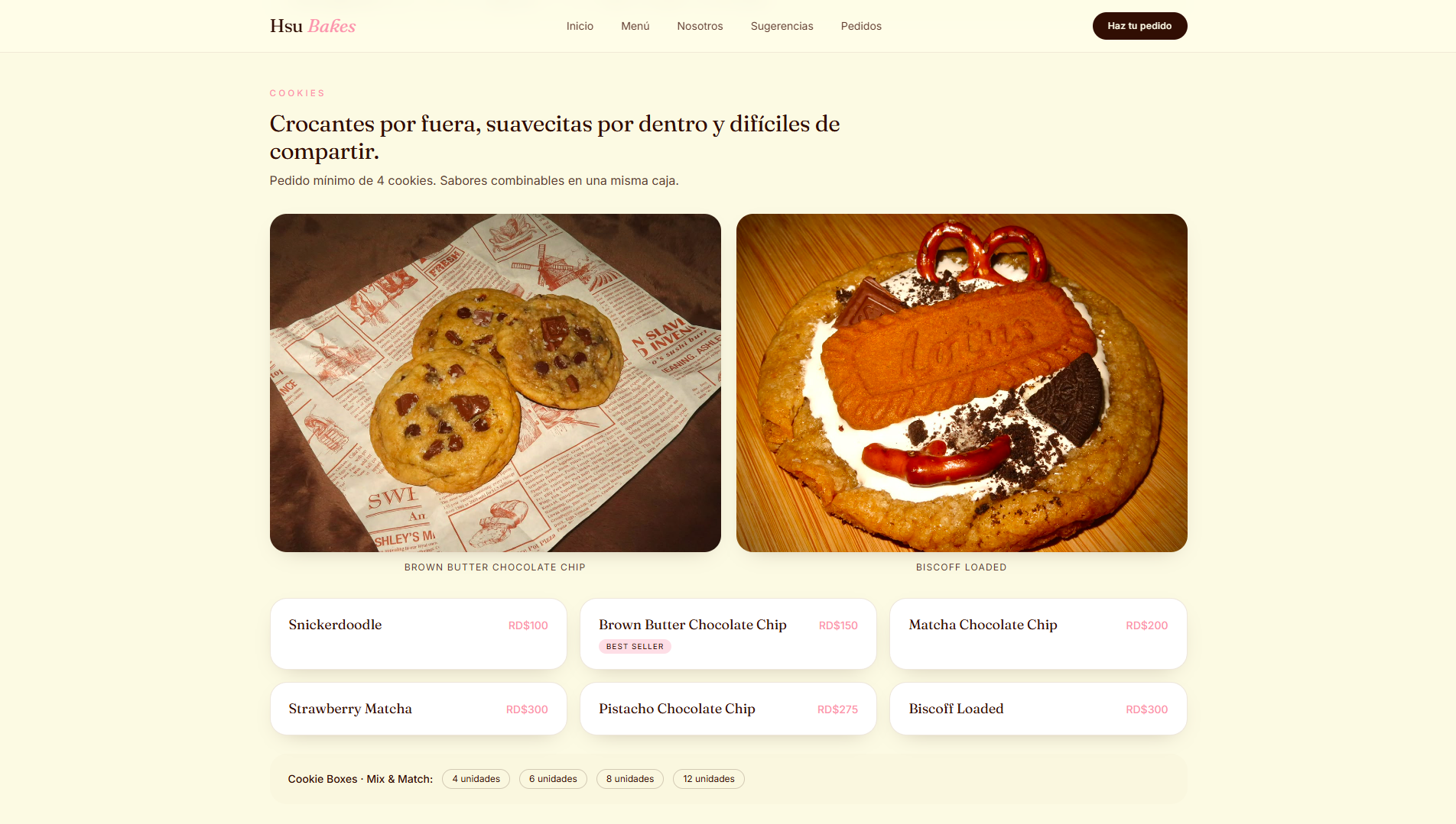 Sección de cookies del sitio Hsu Bakes